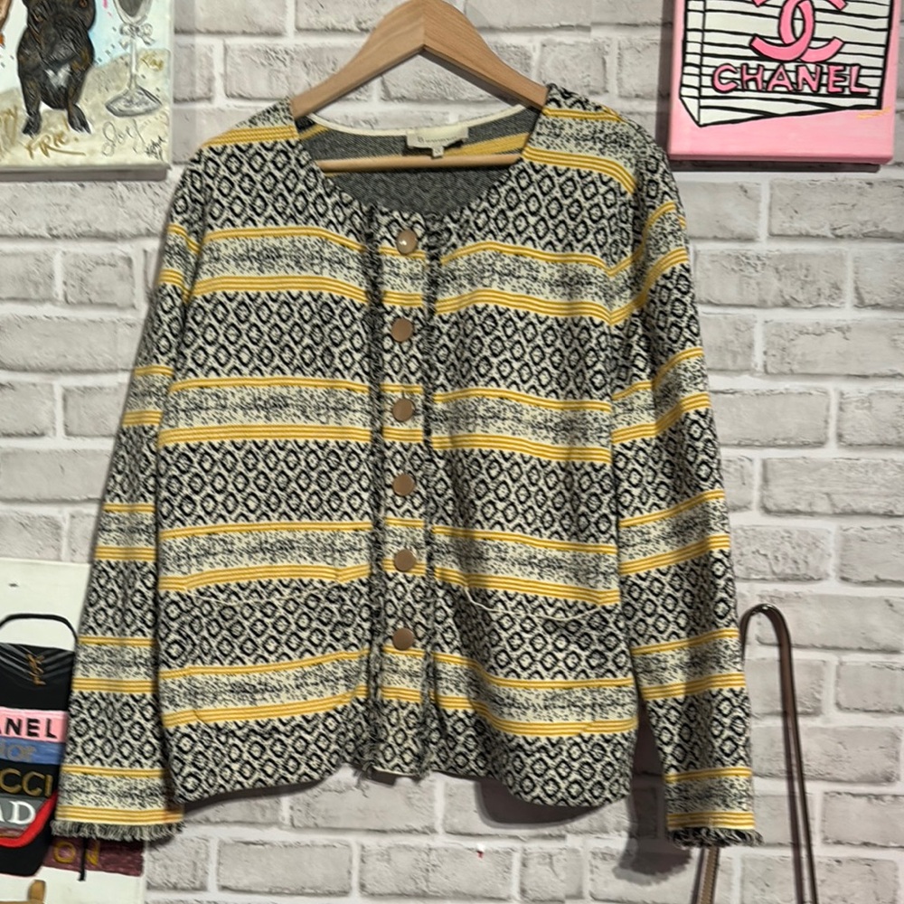Skies Are Blue Black and Yellow Knit Cardigan 1X